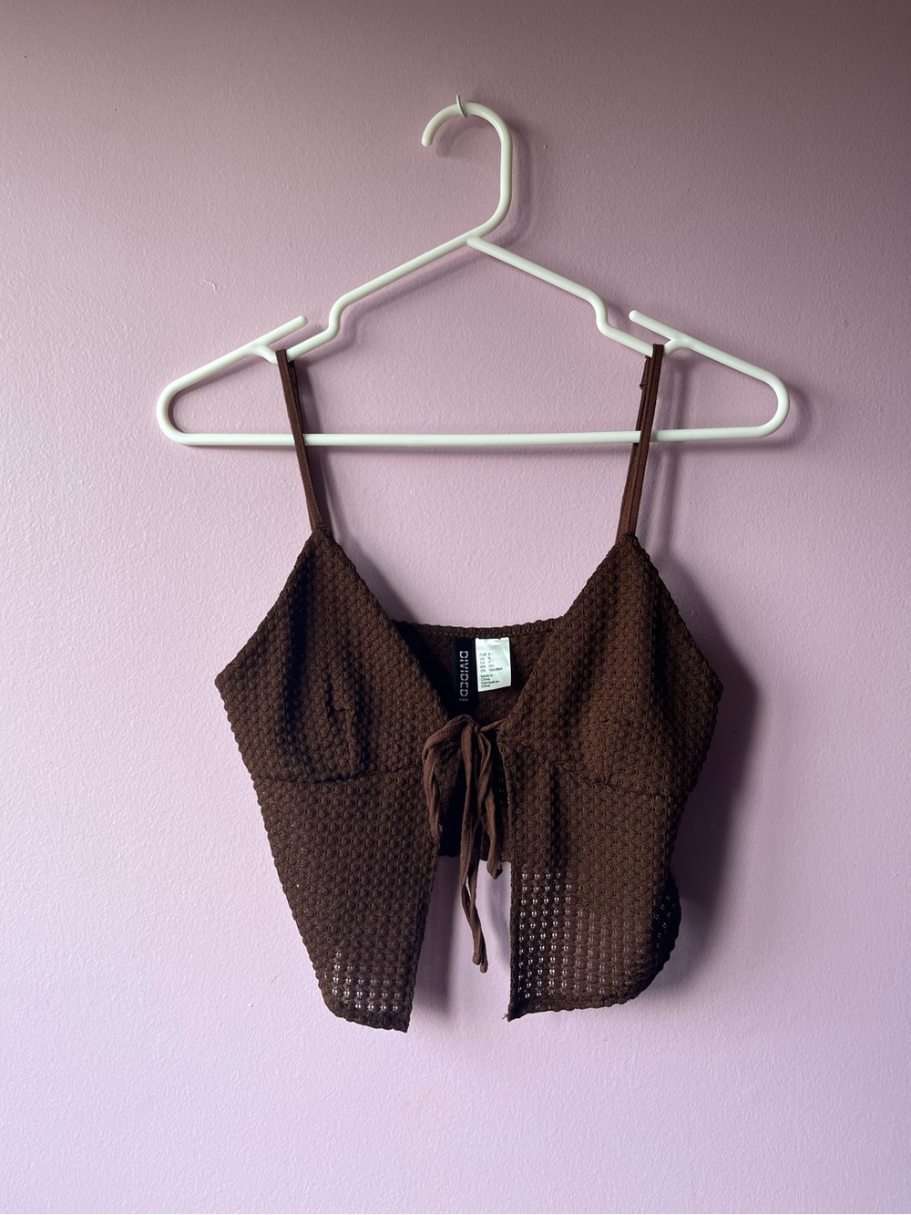 Brown Crochet Tie-Front Cami Going Out Top